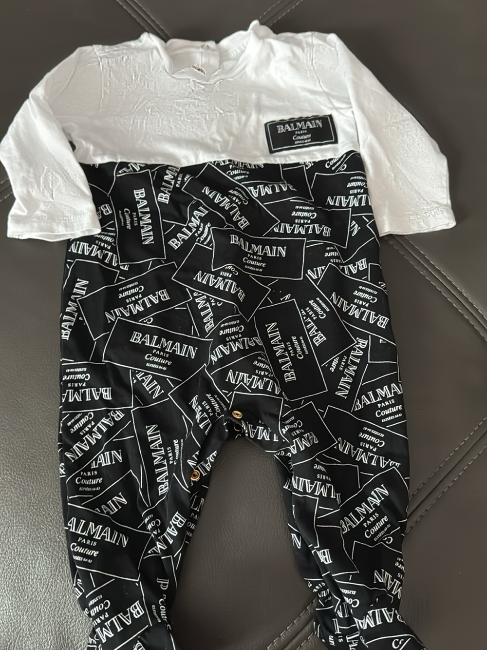 Balmain Baby Monochrome Logo One-Piece - Black & White